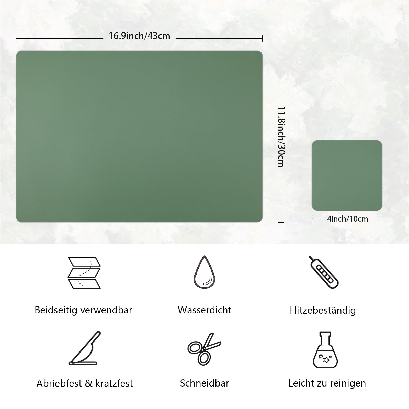 Tischsets 6er Set Aus Kunstleder | Abwaschbare Platzdecken Mit Untersetzern - Rutschfest & Hitzebeständig (Grasgrün)