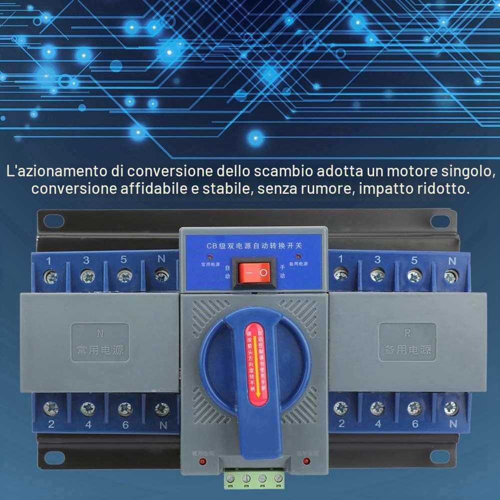 Interruttore di trasferimento automatico a doppia corrente, 4P 63A, interruttore di trasmissione automatico 400 V, con protezione di bloccaggio elettromeccanico, interruttore di priorità di rete