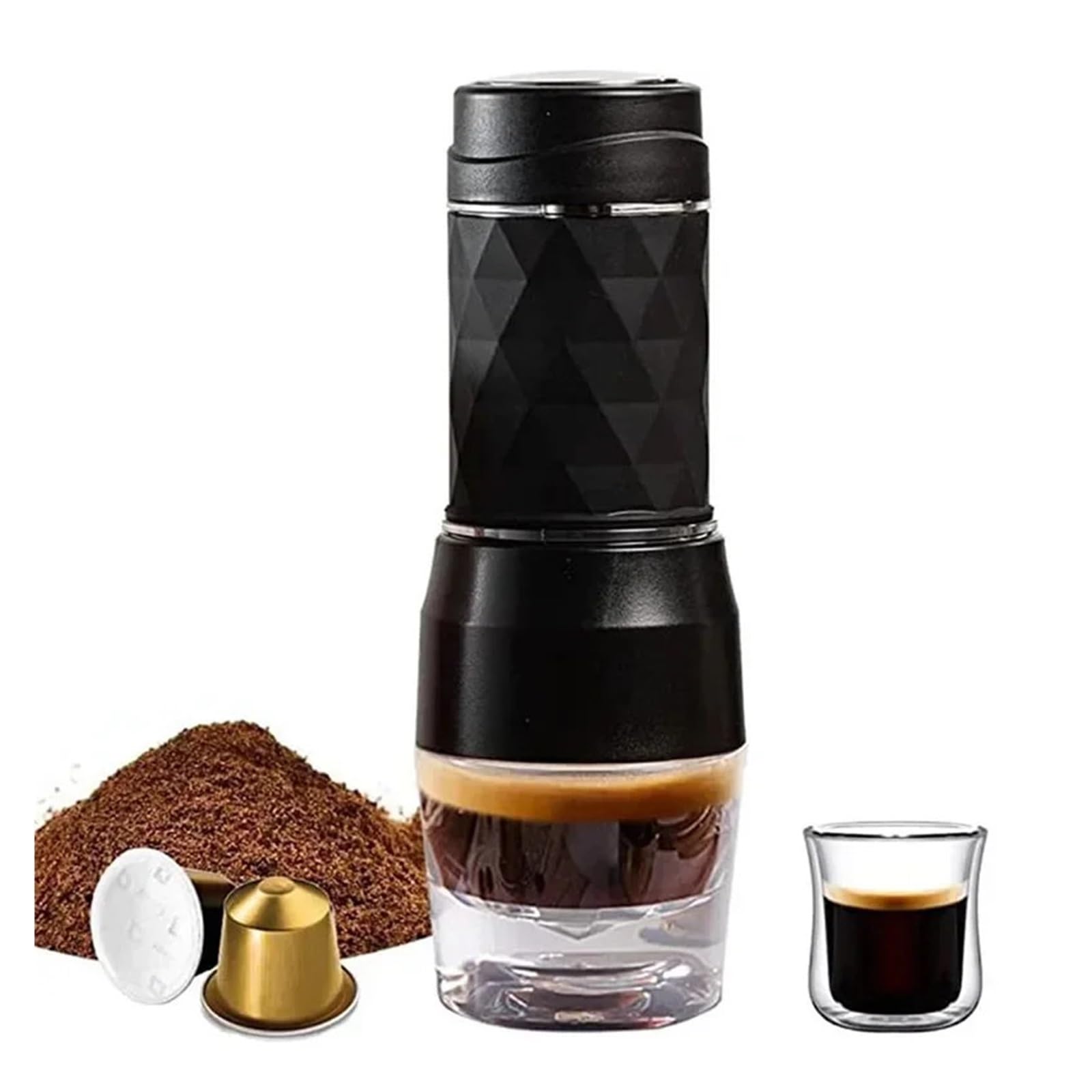Macchina da Caffè Espresso Portatile, Macchina for caffè portatile 3 in 1 calda/fredda, macchina for caffè espresso manuale for capsule e macinato, macchina for caffè a pressione manuale, casa, uffici