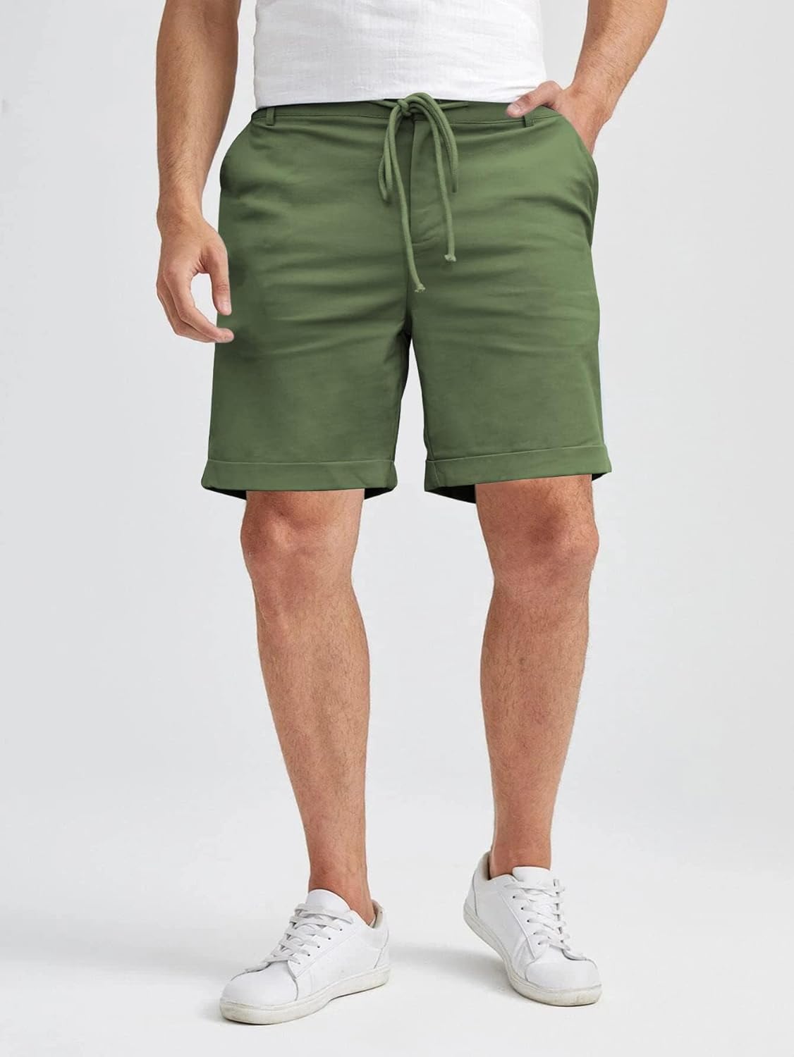 Men's Linen Casual Classic Short Elastic Waist Summer Beach Lightweight Board Slim-Fit with Pockets - Image 2