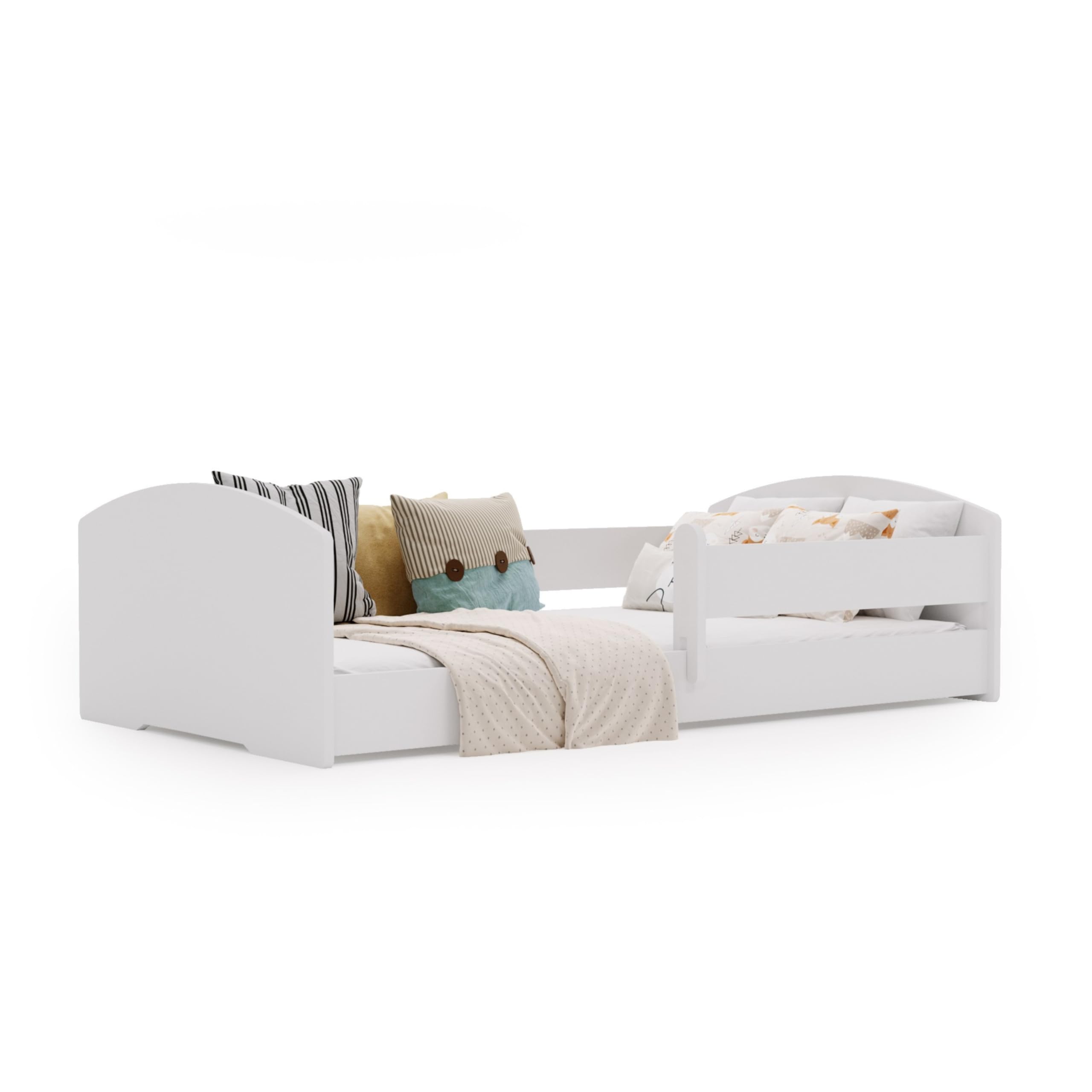 KOBI Cuna Montessori Leo 140x70 Blanca con barandilla: una Cuna Moderna, Segura y extraordinariamente cómoda para niños, de construcción Robusta y con un Elegante Estilo escandinavo
