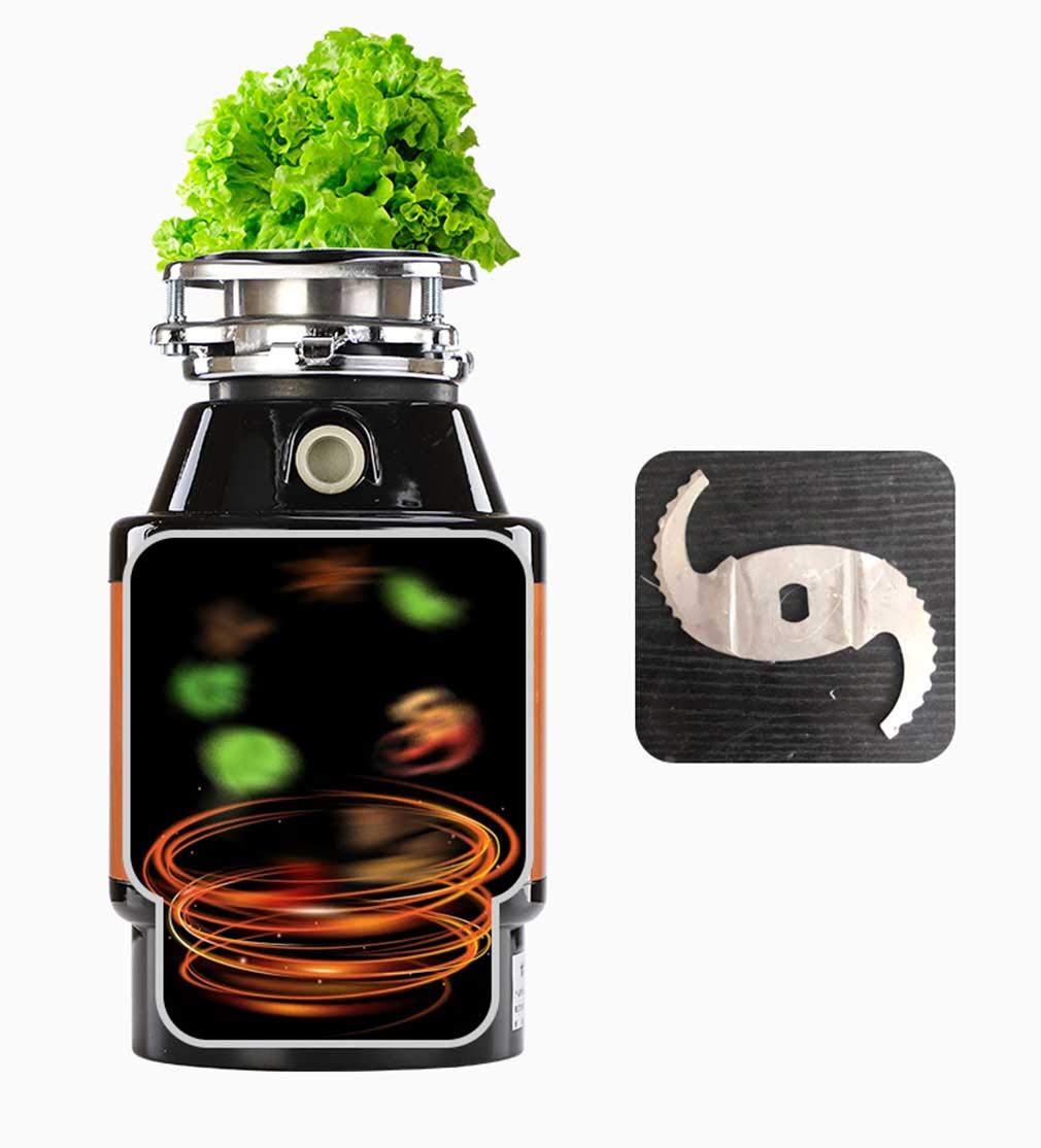 Durable Broyeur d'évier Éliminateur de Déchets Pratique,Poussoir pour déchets Verts,Protection Anti-surchauffe et Anti-Surcharge Protection Contre Les bruits Cuisine, Black