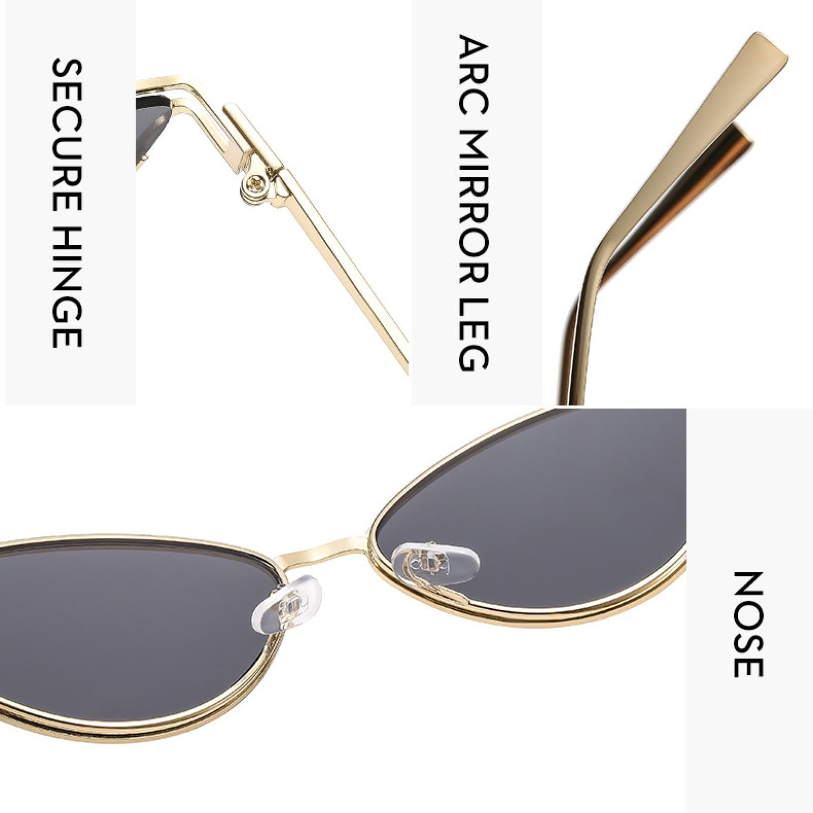 Gafas de sol con protección Uv400 | Ojo de gato pequeño ovalado punk metal | Mujeres y hombres para deportes al aire libre y conducción