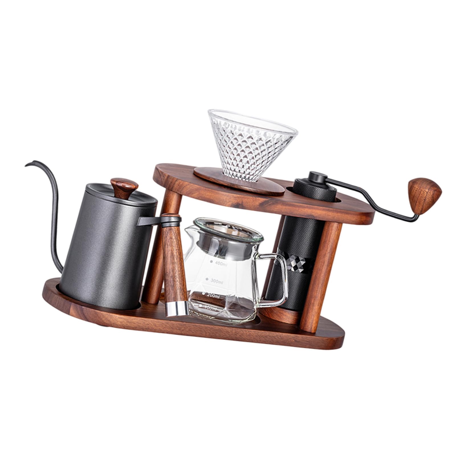 MALSSE Simple Hand Dripper Coffee Brewer Set in Natural Wood and Glass Coffee Accessories for Small Kitchens Sturdy Brewing Set