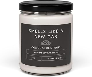 Eperience the New Car Scent with Congratuations Soy Cande, 9oz Gass Jar, 50-60 Hours of Cean Burng Biss