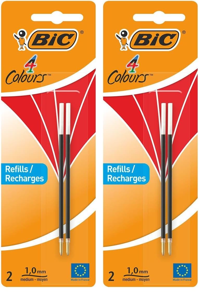 BIC - Penna di ricarica 4 colori, 1,0 mm, blister da 2 pezzi