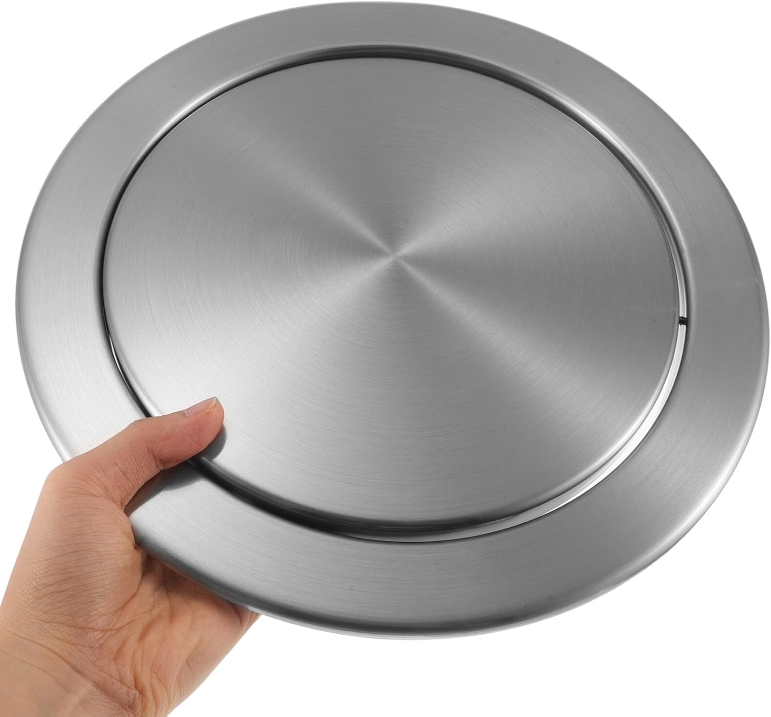 Built-in Kitchen Trash Can Lid 22-25cm Diameter Stainless Steel Embedded Countertop Garbage Bin Cover Swing Top Lid for Indoor Cabinet Trash Bins