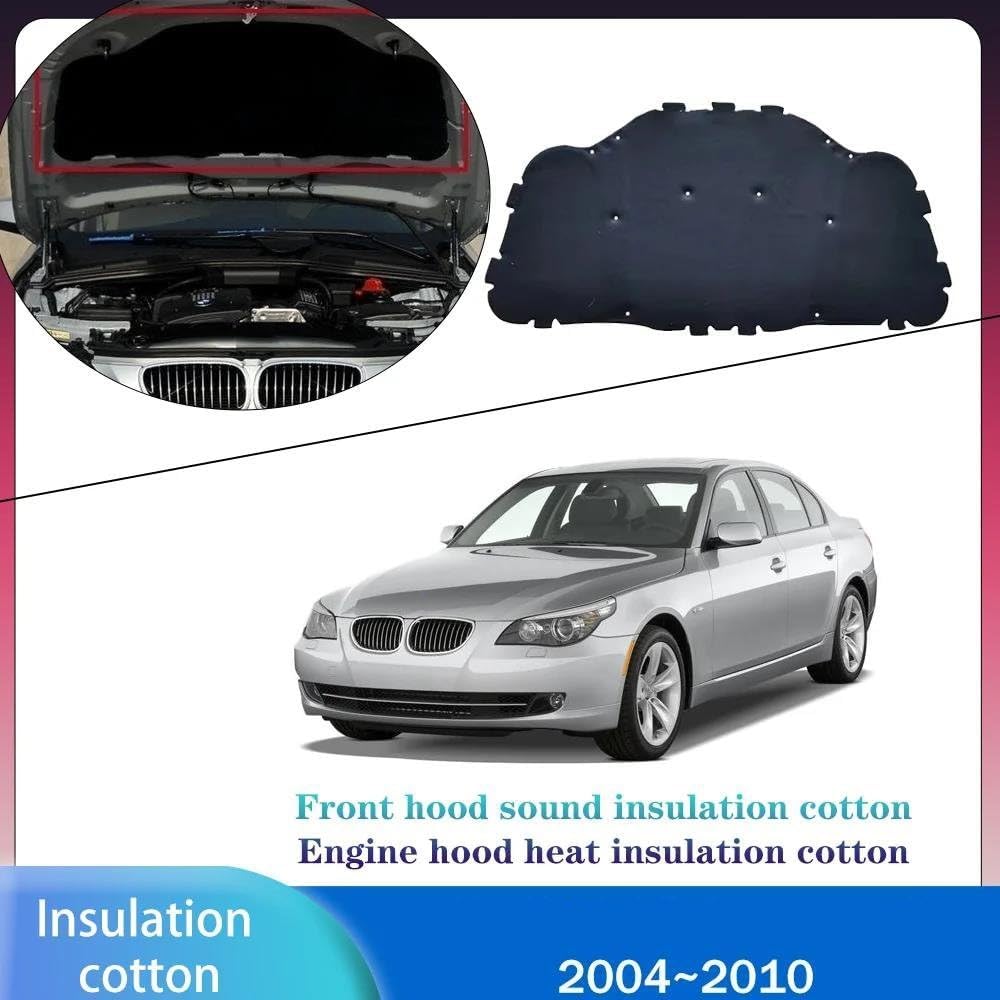 Automobile Insulation for BMW 5 Series E60 2004-2010 Car Engine Sound Heat Insulation Cotton Pad Soundproof Mat Cover(Aluminum foil)