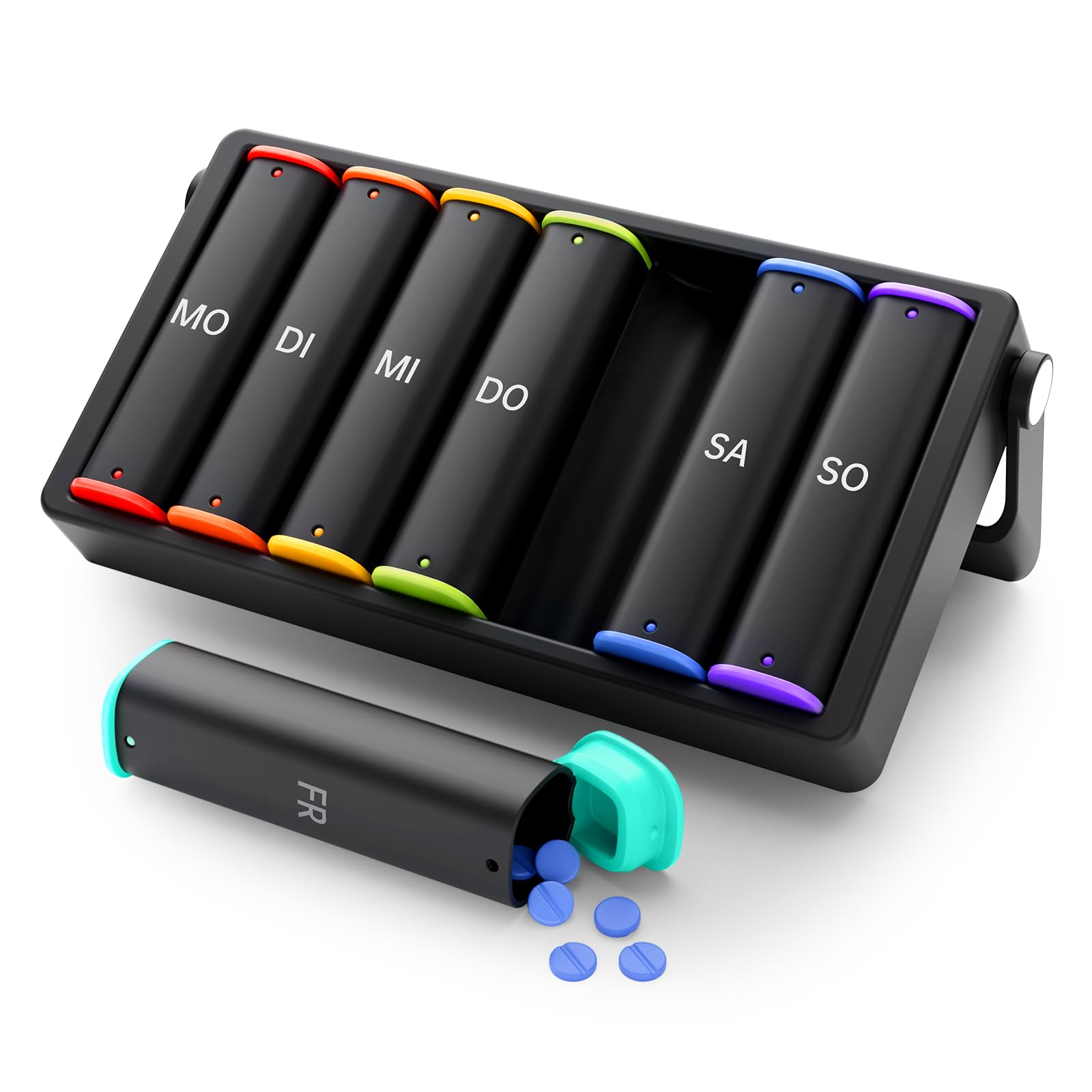 Weekly Pill Organizer 2 Times a Day, KOVIUU Large Travel Pill Box 7 Day, Am Pm Twice Daily Pill Case with Rotatable Handle, Week Pill Holder Container for Vitamin Medicine Supplement Fish Oil, Black