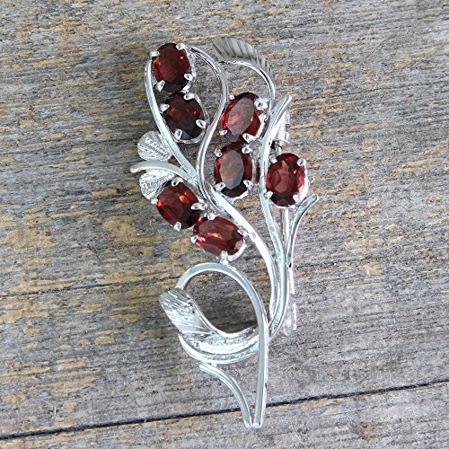 Novica Handmade Garnet Brooch Pin .925 Sterling Silver With Garnets India Red Fiesta Floral Birthstone [2 In L X 1 In W X 0.2 In D] 'Crimson Bouquet' #TOP1