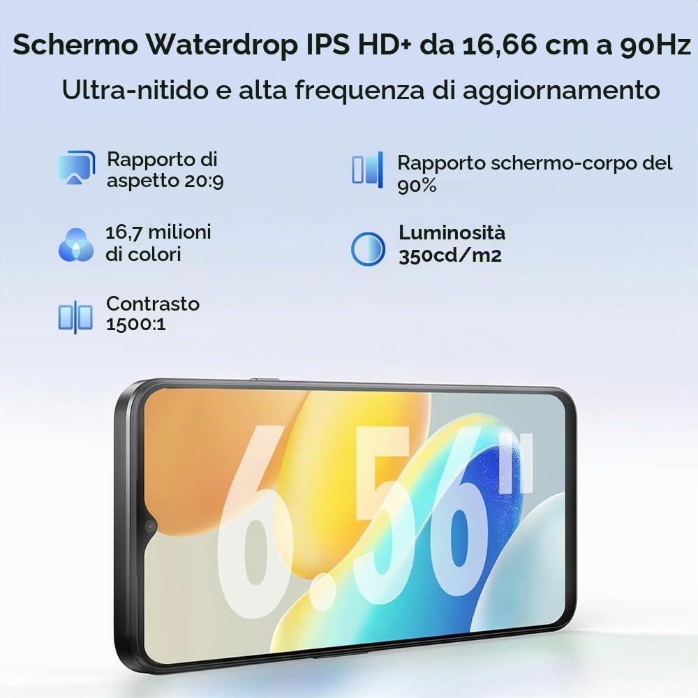 N55 PRO 4G Cellulari Economici (2024), 16 GB RAM 256 GB ROM, 6.56 pollici HD+ Display, Telefono Smartphone in Offerta, Android 14, 13MP+ 8MP, 5150 mAh Face ID Nero