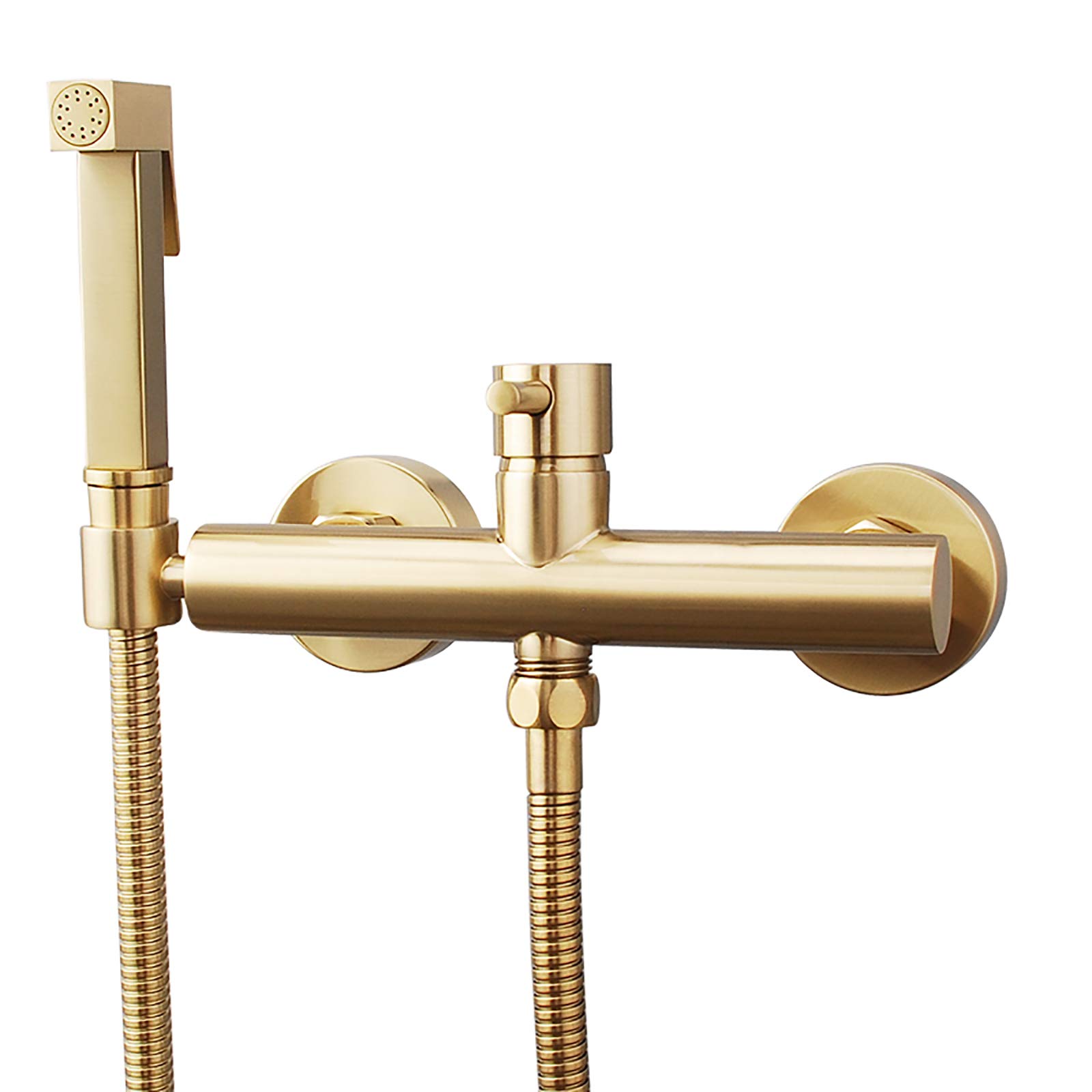 Spruzzatore portatile per bidet per WC, in ottone, portatile, per acqua calda e fredda, con tubo flessibile per il bagno degli animali domestici, igiene personale, cromato (oro spazzolato