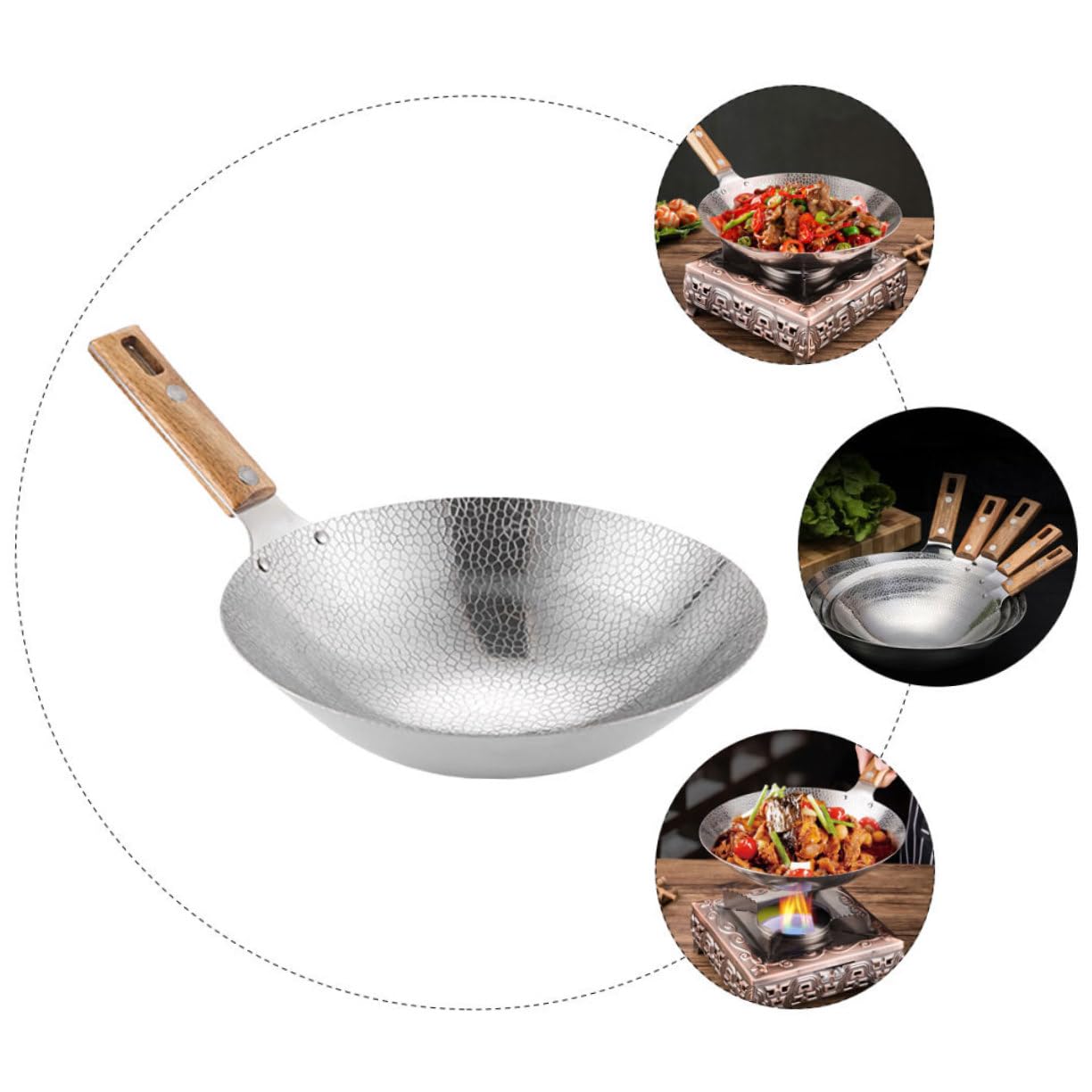 Ipetboom Edelstahl Wokpfanne Für Herd Und Zuhause Wok Mit Griffen Für Braten Dämpfen Und Kochen Leicht Zu Reinigen Und Vielseitig Einsetzbar