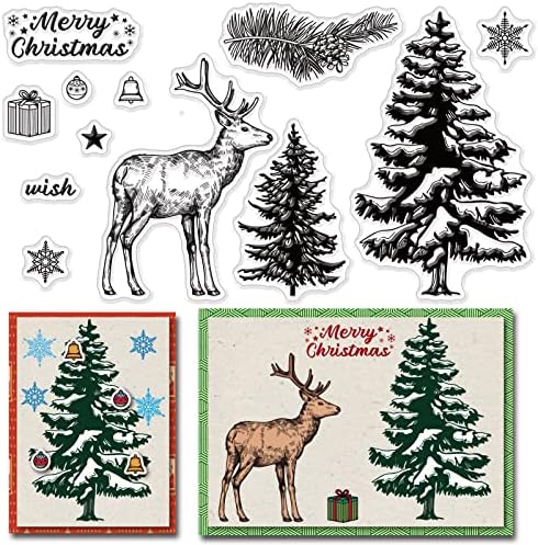 CRASPIRE Merry Christmas Silicone Clear Stamps Snowman Gift Snowflake Christmas Patterns Clear Stamps for Christmas Card Making Decoration DIY Scrapbooking Embossing Album Decor Craft