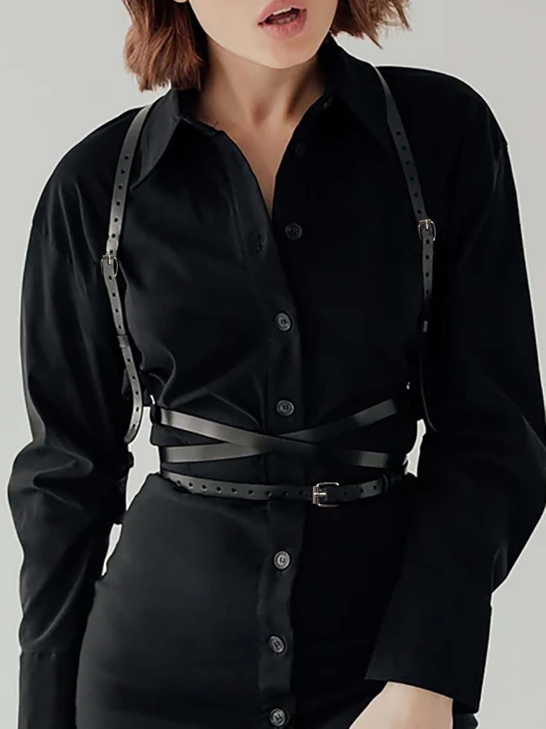 Leather Harness for Women Fashion Goth Chest Pu Black Harness Top Body Punk Belt Adjustable Waist Belts Rave Cosplay Halloween Accessories(Fits Waist 29.1-31.1in) - Image 4