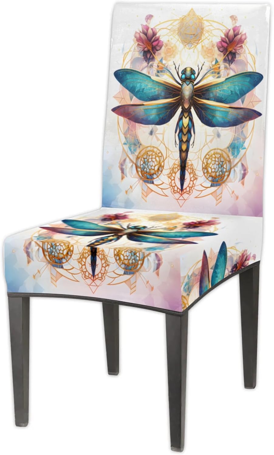 QsirBC Colorful Dragonfly Dreamcatcher Stretch Dining Room Chair Covers Set of 4 Chair Slipcovers Removable Washable Kitchen Seat Covers Chair Protectors for Hotel Party Wedding