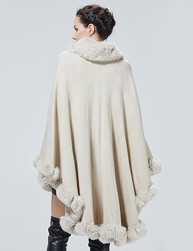 Miniatura 2 de Chal de piel sintética para mujer, capa tipo poncho con ribete de piel sintética, sin mangas, cárdigan elegante para fiesta