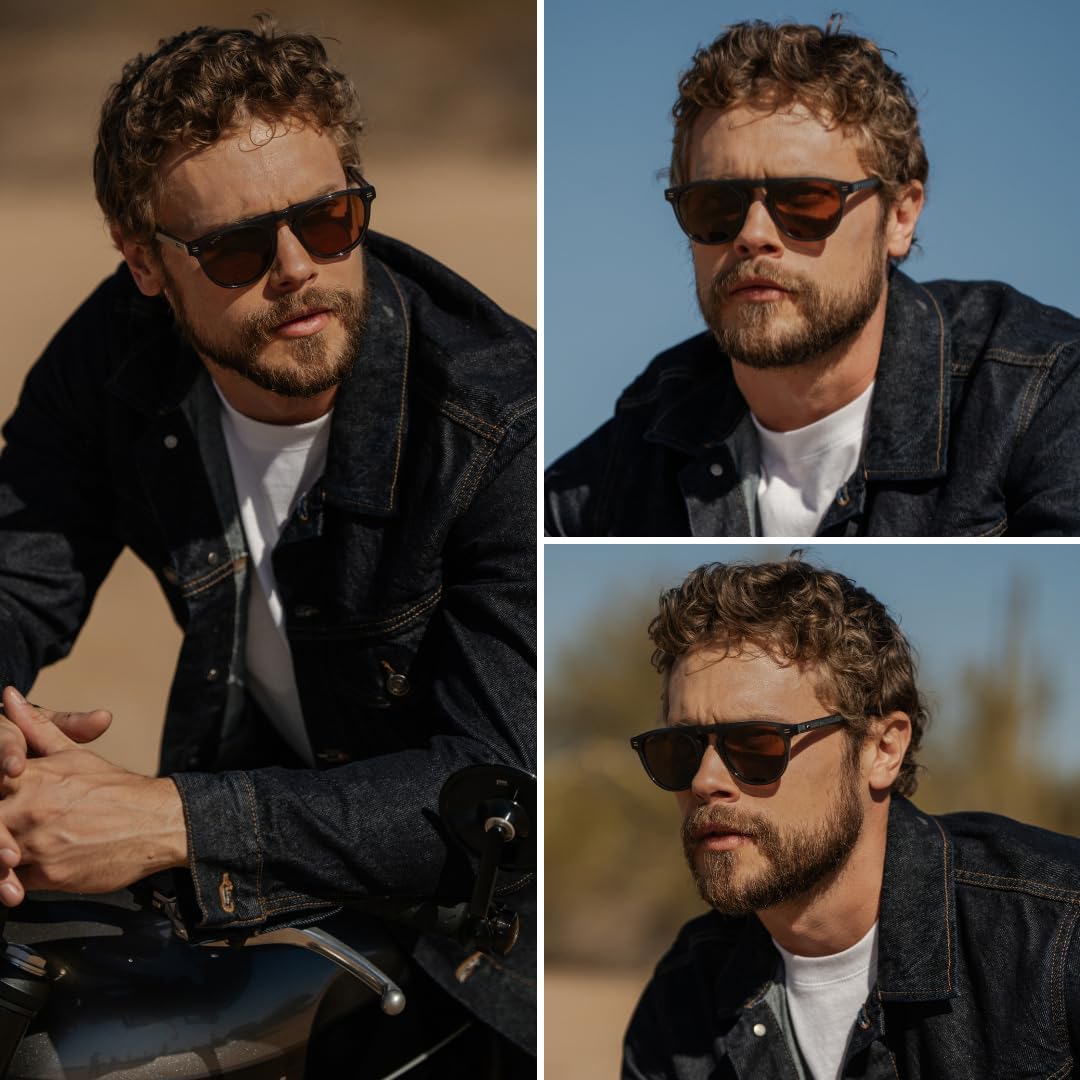 WMP Eyewear – Men’s Polarized Round Aviator Sunglasses, Lightweight Acetate Frame & UV400 Protection