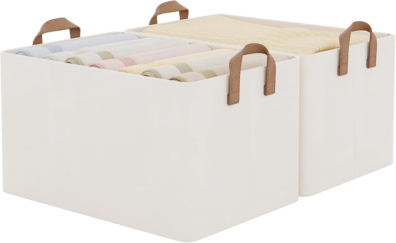 StorageWorks Cestas de almacenamiento para armario, color natural, beige, extragrande, paquete de 2