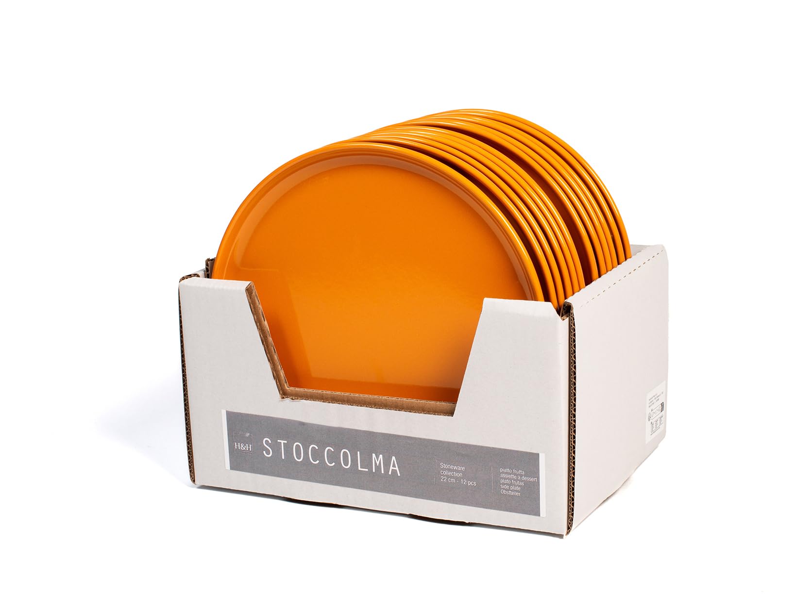 H&H Estocolmo - Juego de 12 platos de frutas, Stoneware, naranja, 22 cm