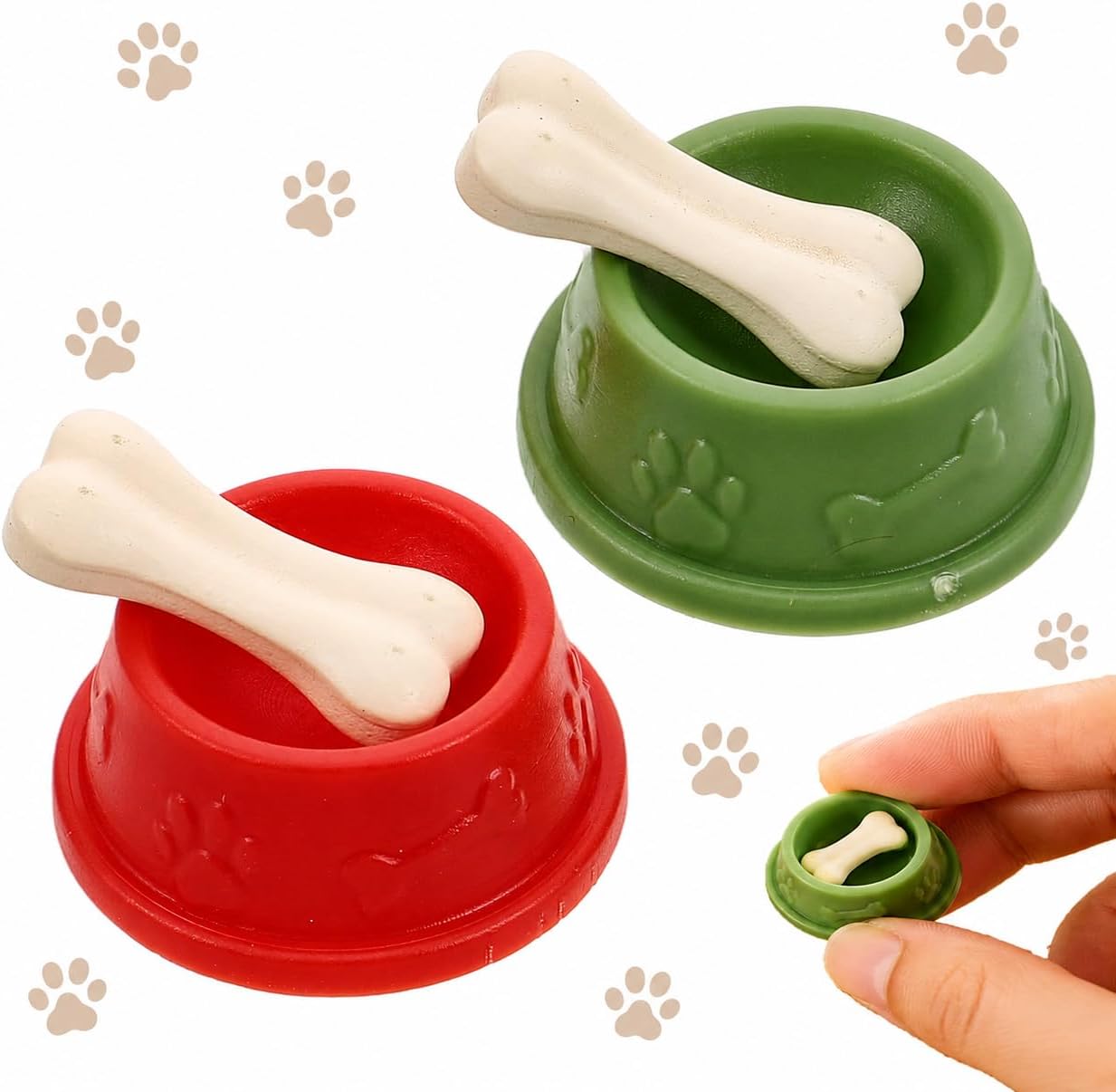 Toddmomy Miniature Dog Bowl Dollhouse Accessories 2 Sets Dog Bowl Small Size with Bone Tiny Plastic Animal Figurines for Kids Pretend Play Dollhouse Pet Food Decor