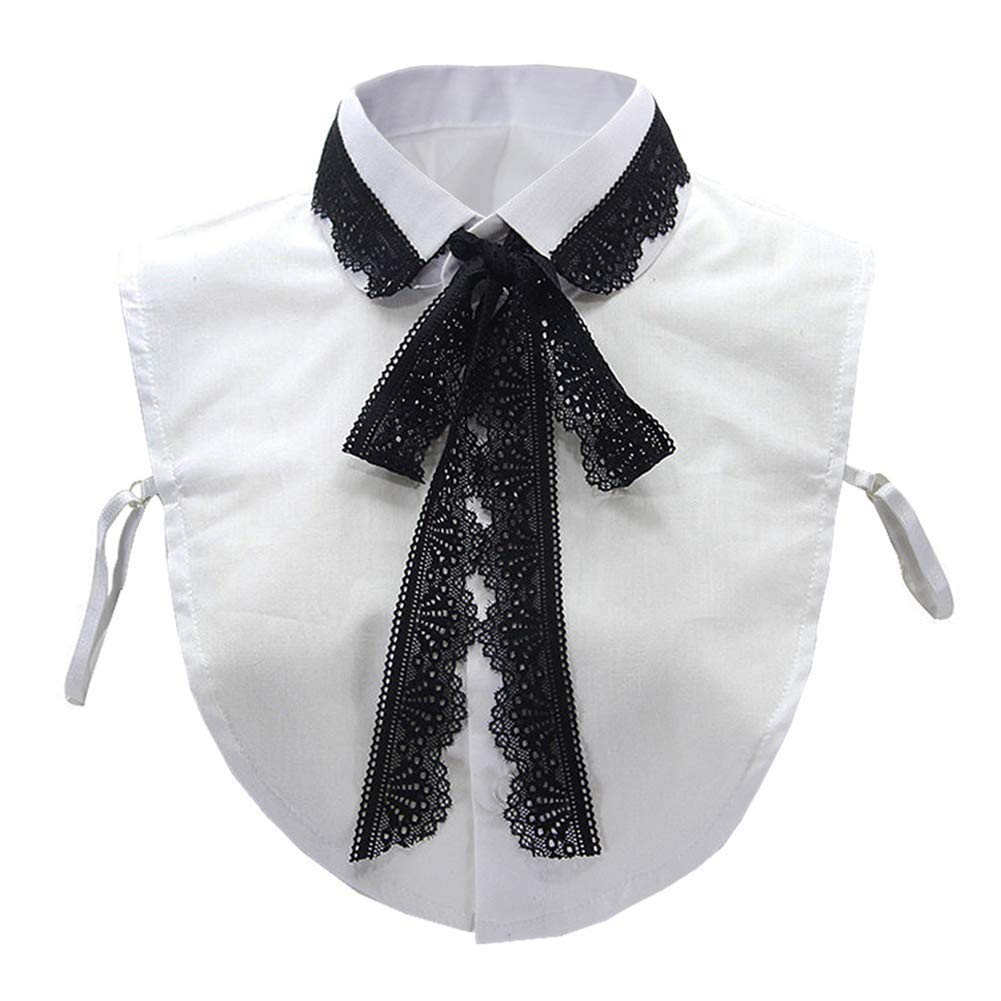 JoyciWoman Half Shirt Collar Lace Bow Knot White Office Detachable False Collar Cotton Dickey