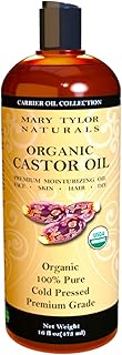 Organic Castor Oil 16 oz — USDA Certified by Mary Tylor Naturals — Cold Pressed, Hexane Free, 100% Pure — Amazing Moisturizer for Skin and Hair — Stimulates Growth for Hair, Eyelashes and Eyebrows