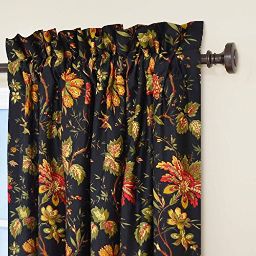 Waverly Felicite Floral Rod Pocket Window Curtain For Living Room (1 Panel), 50 In X 84 In, Noir #TOP1