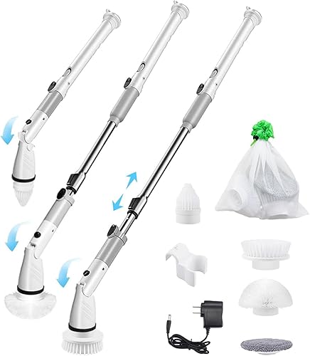 Limpiador eléctrico giratorio con mango largo, limpiador giratorio de baño para limpiar bañera, azulejos, pisos, cepillo de limpieza eléctrico con