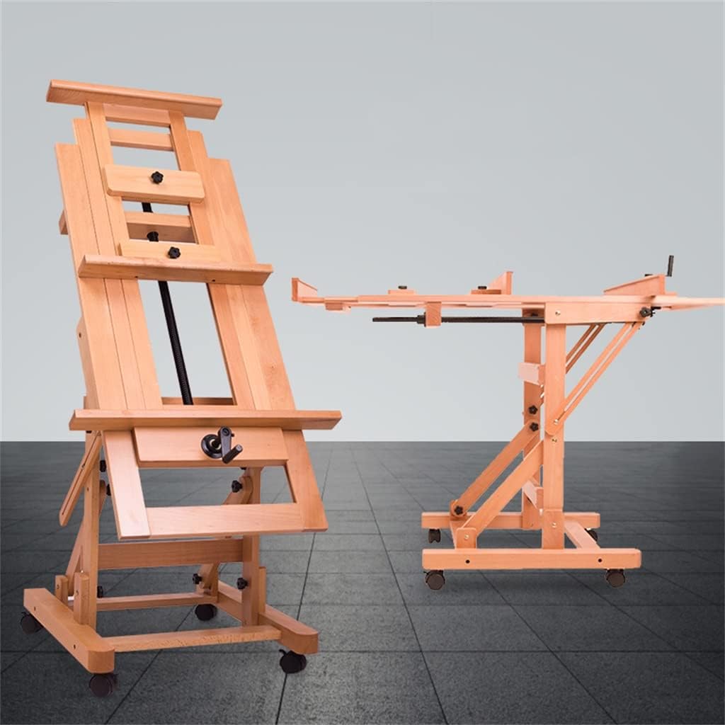 Single Hand Crank Oil Painting Stand Lift Adjustable with Wheels Mobile Art Painting Stand Floor Crank