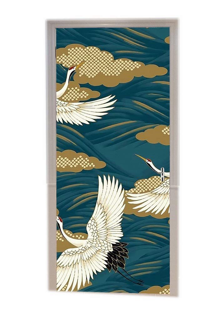 Sticker mural grue japonaise bleu océan pour salon et chambre