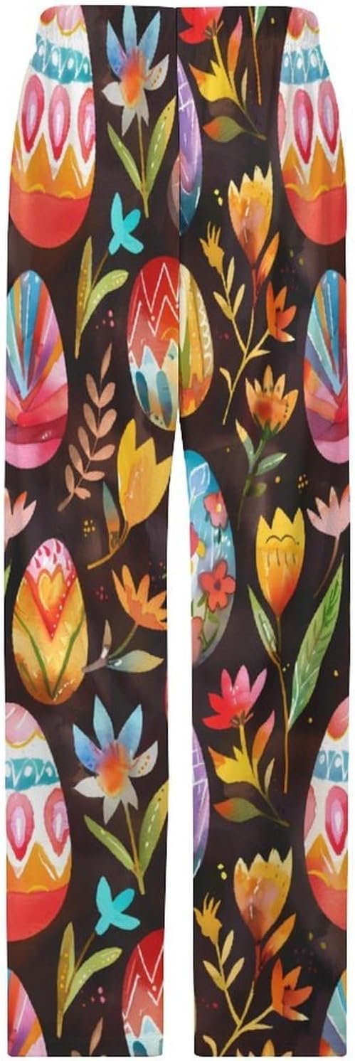 Watercolor Easter Eggs Flowers Women's Pajamas Pants Lounge Bottoms Trousers Sleepwear Nightwear Pjs
