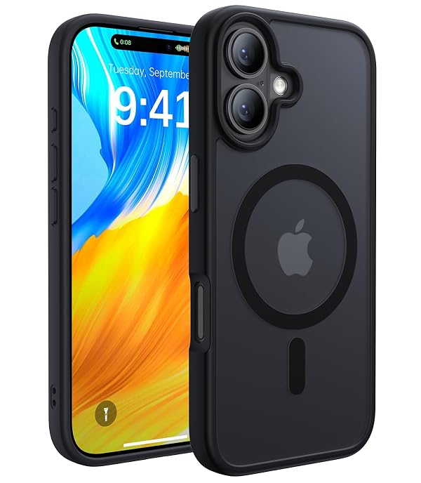 CAHEJILU Magnetic for iPhone 16 Case,[Compatible with MagSafe][Military Grade Drop Protection] Anti-Fingerprint Translucent Matte Shockproof Protective Case for iPhone 16 Phone Case 6.1",Black by CAHEJILU - Used condition - US$11.99