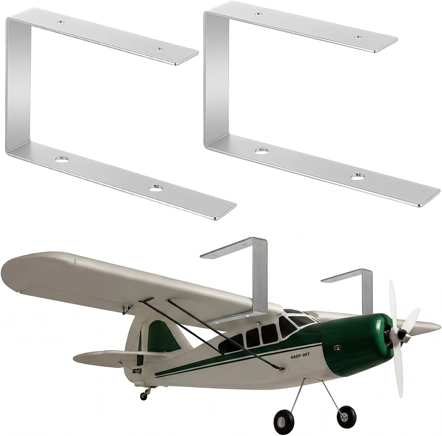 LEIFIDE 1 Pair Rc Plane Stand Wall Mount, Heavy Duty Metal Hanger Holder for Small & Medium Rc Airplane Models - Space-Saving Storage with Adjustable Arms (Includes Screw Accessories)
