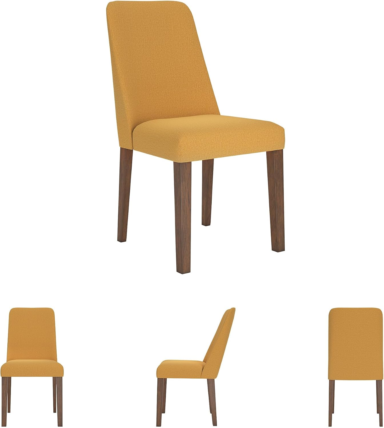 Signature Design by Ashley Lyncott Dining Chairs, Set of 2, Yellow | Solid hardwood frame with tapered legs, Vibrant mustard yellow polyester upholstery, Retro mid-century modern aesthetic