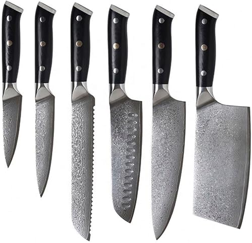 Knife Set Damascus Steel Knife Premium Quality 6-Piece KnivesFull Tang Professional Chef Knife Set With G10 Ergonomic Handle,VG-10 Steel Core 67 Ply