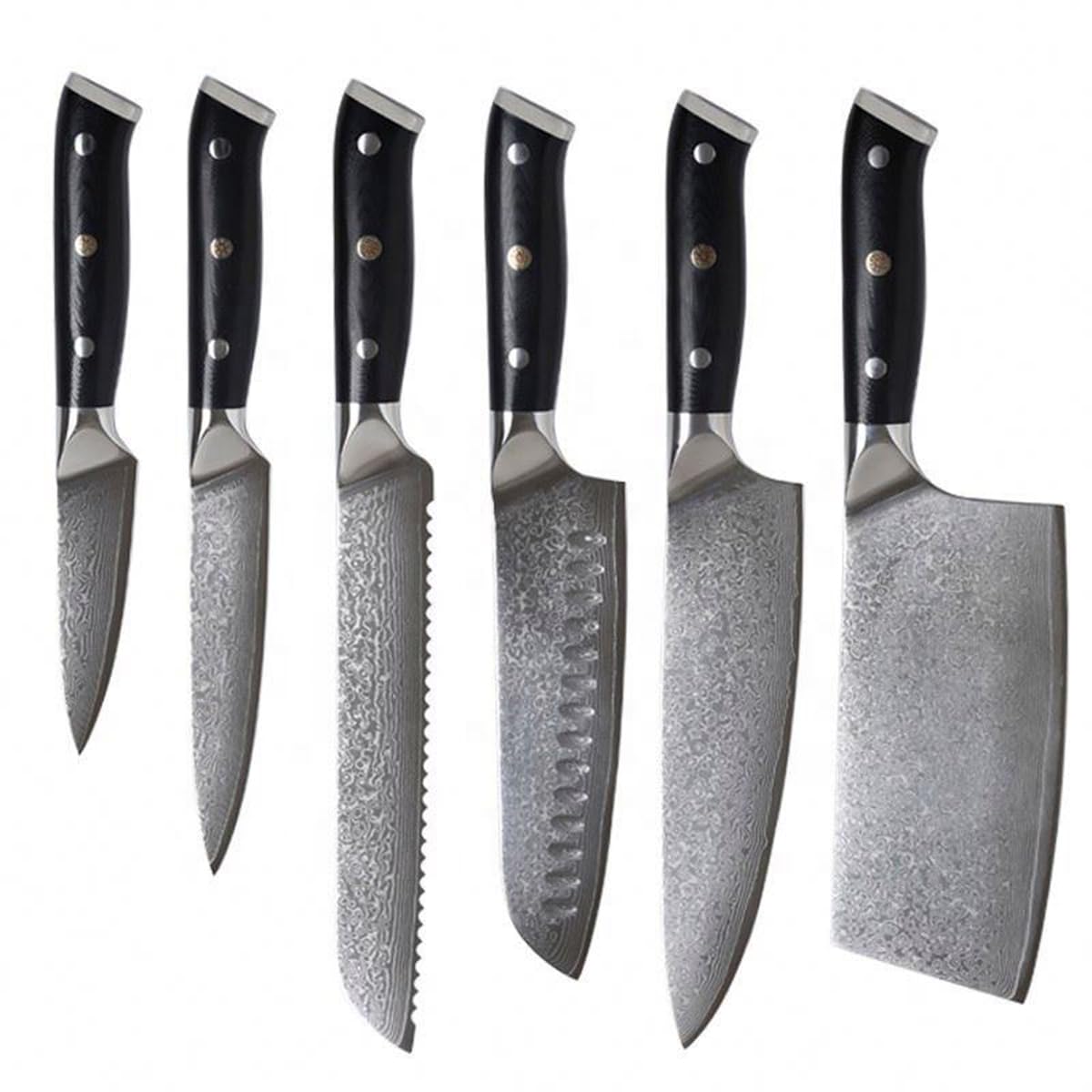 Knife Set Damascus Steel Knife Premium Quality 6-Piece Knives Full Tang Professional Chef Knife Set With G10 Ergonomic