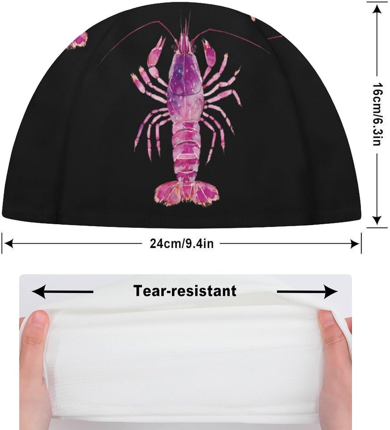 Shrimp Lobster Crayfish Sea Creature Womens Swim Cap for Men Adult Swimming Hat Curly Short Medium Long Hair