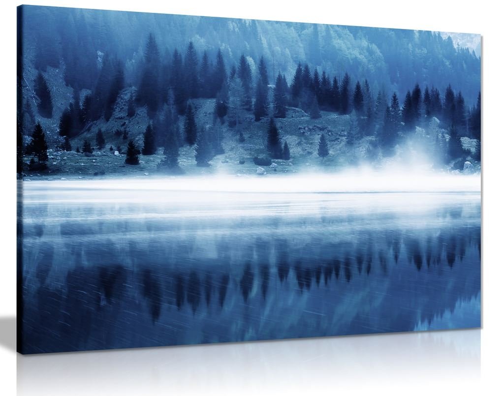 Panther Print Blue Wall Art Glacial Lake Canvas Wall Art Picture Print (36X24)