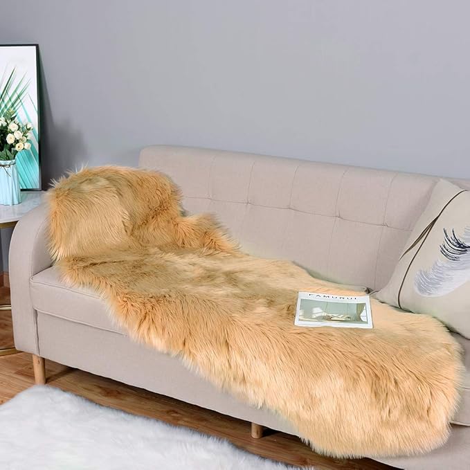 Carvapet 2x6 Luxury Faux Sheepskin Runner Soft Khaki Faux