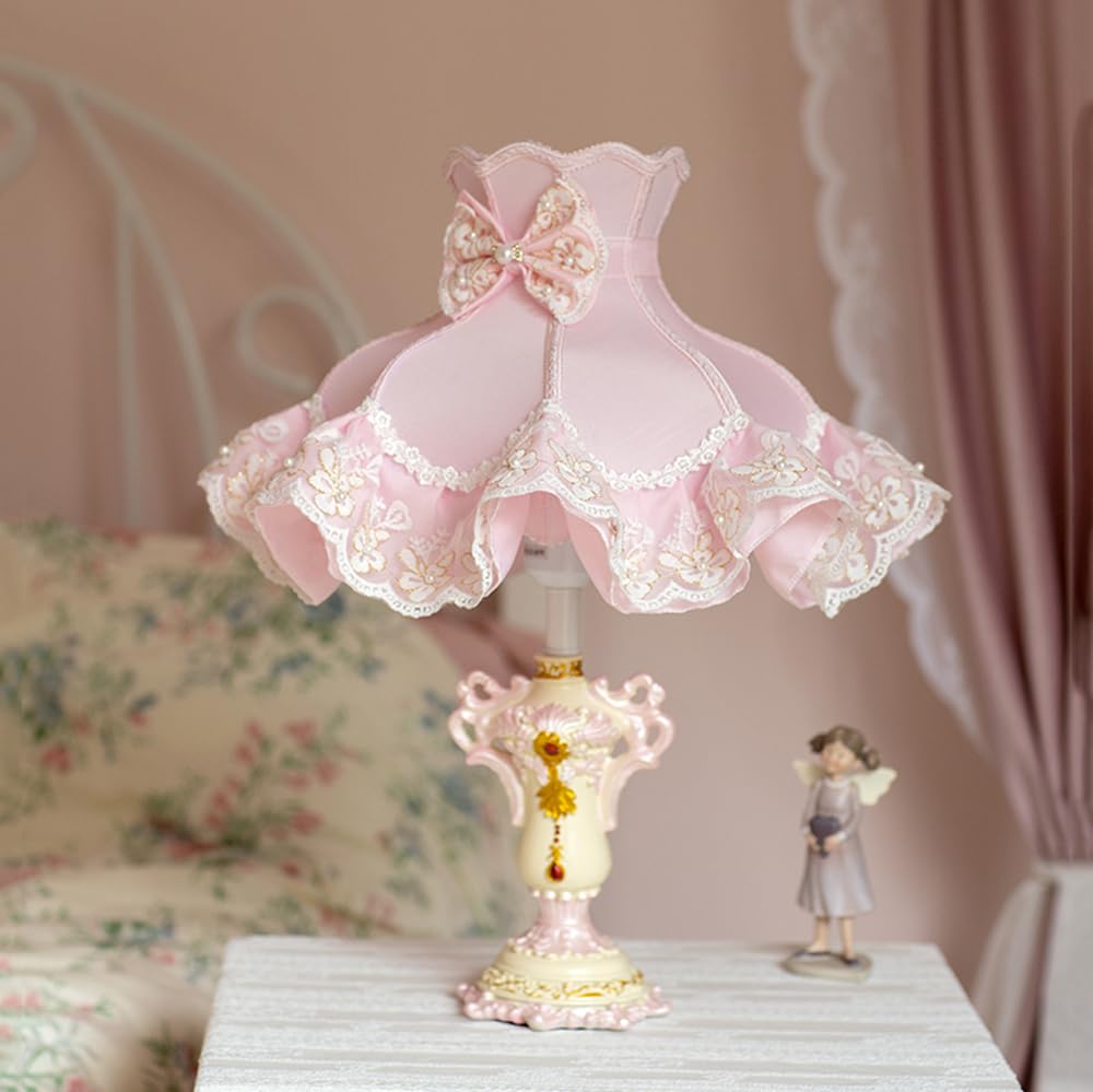Wiktoriańska lampa stołowa Różowa lampa księżniczki Francuska krajowa lampka nocna Dom wiejski Śliczna dziecięca lampa stołowa Vintage Rustykalna szafka nocna Lampa dla dziewczynek Sypialnia Dzieci