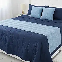 Kit peseira manta trico cama casal queen king para sofá com 2 almofadas decorativa cama posta (Azul Claro, Queen)