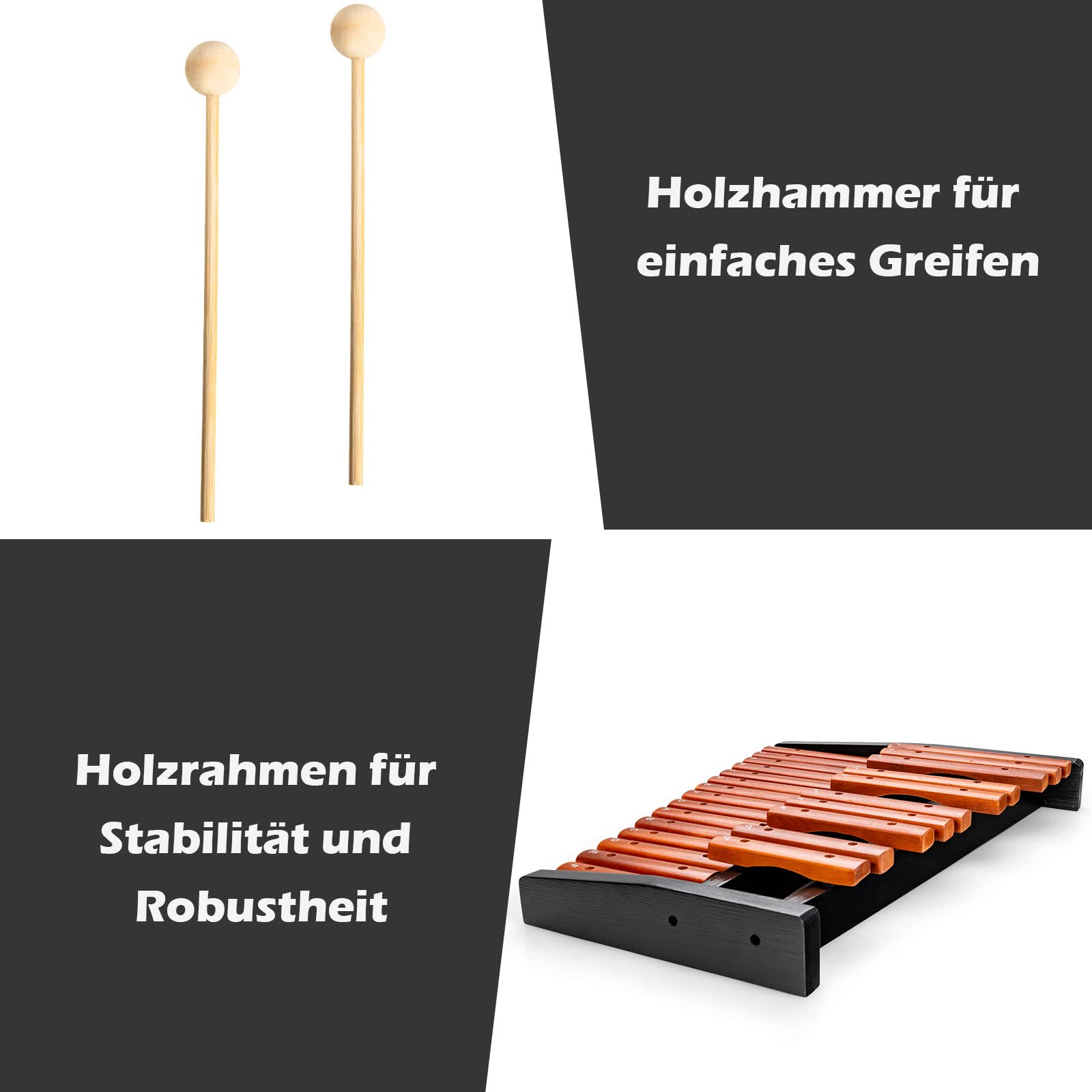 COSTWAY 25 Noten Xylophon Glockenspiel, Musikinstrument Holz, mit 2 Schlägeln & Tragetasche, Percussion Geeignet für Kinder und Erwachsene, Braun+Schwarz