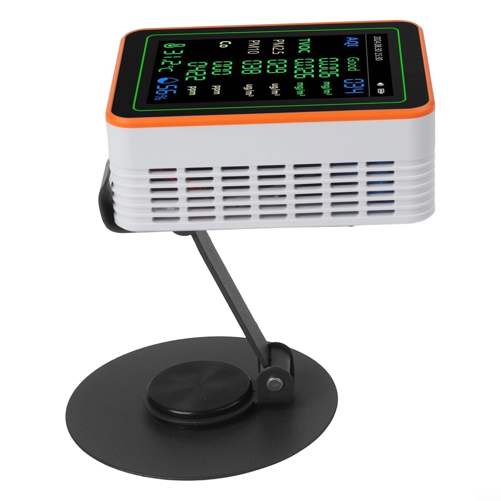 Medidor de calidad del aire 12 en 1 PM2.5 PM10 Contador de partículas con alarma, pantalla TFT de 2,8 pulgadas para temperatura humedad AQI TVOC, detector portátil para oficina y hogar, negro