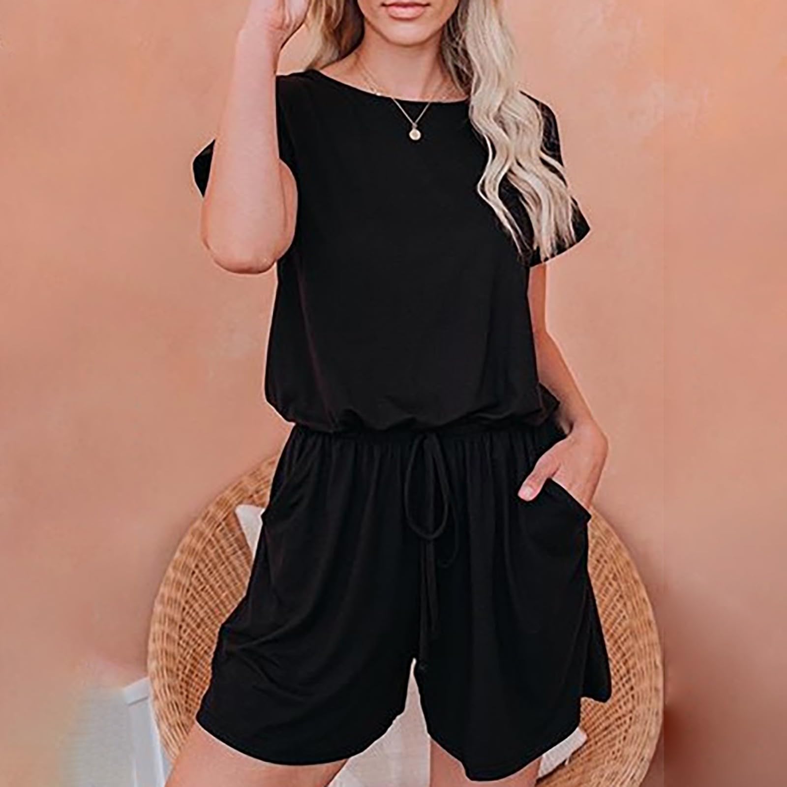 Completo Donna Estiva Morbida Spalline Tinta Unita Senza Maniche Traspirante Gamba Dritta Taglie Grandi con Tasche Laterale Bretelle Jogging Overall Estive 2024 Jumpsuit Donna Elegante Curvy