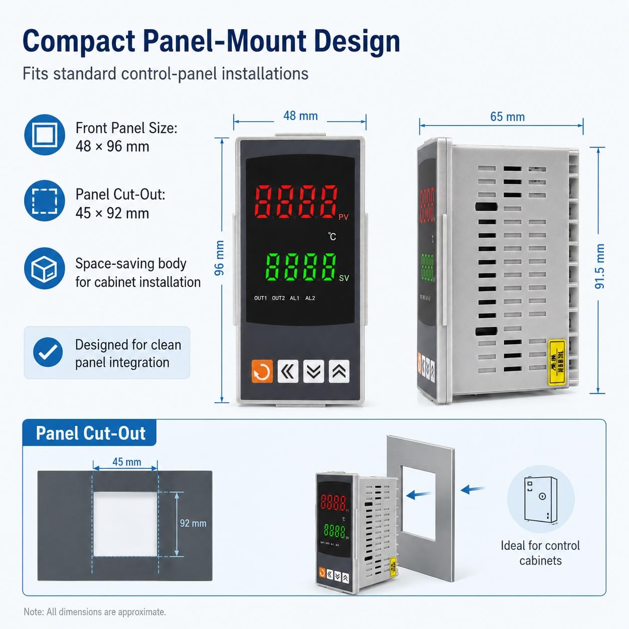 Controlador de Temperatura Digital PID CTN4V-461 Salida Dual Relé/SSR Panel 48x96mm Termostato Inteligente Industrial 100-240V Entrada Universal Termopar PT100(CTN4L-43A1R 4-20ma RS485)