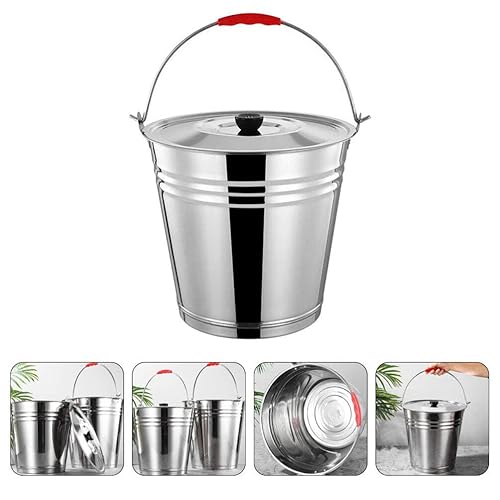 Miniatura 5 de HOLIDYOYO Cubo de cenizas con tapa, carbón de metal galvanizado grande de 2 galones y cubo de cenizas calientes para chimenea, hogueras, estufas de