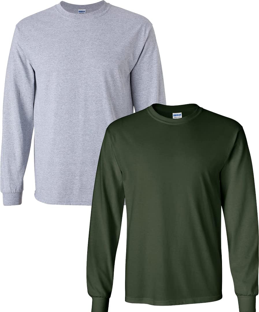 VISHTEA 2-Pack Ultra Cotton Long Sleeve Unisex Bundle Bulk Assorted Colors T-Shirt, Style G2400, Valued 2-Pack
