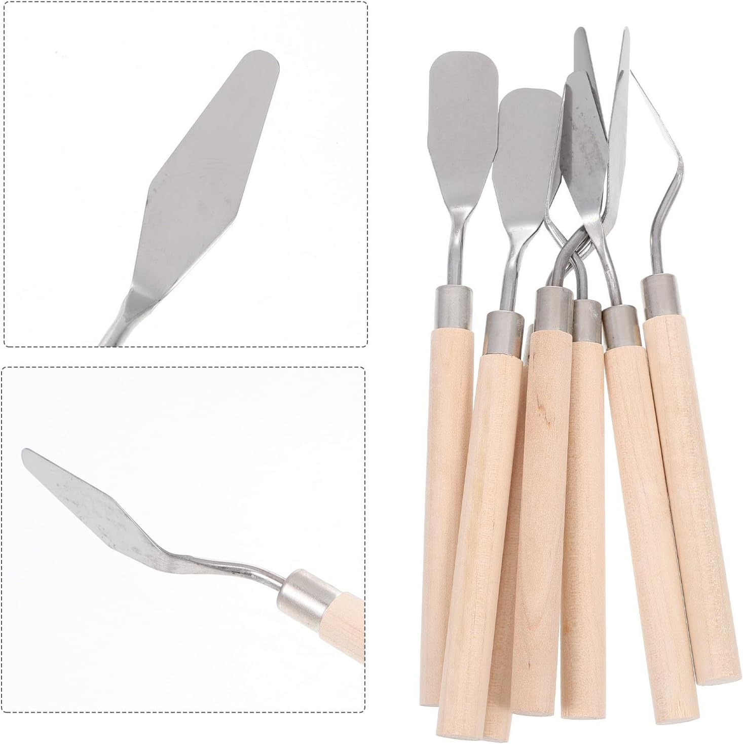 ABOOFAN 7pcs Stainless Steel Oil Painting Scrapers with Wooden Handles, Portable Palette Knives for Artists and Students, Paint Mixing and Color Scraping Tools for Canvas and Acrylic Art