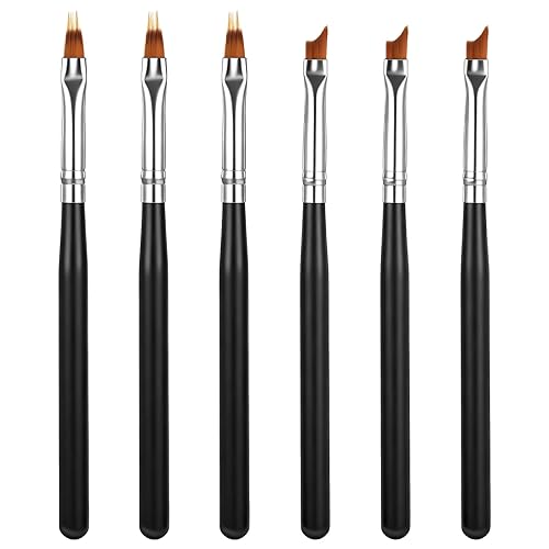 6 PCS Oblique Head French Tip Nail Brushes Set Black Handle Nail French Tip Brush for UV Gel Acrylic Painting Drawing